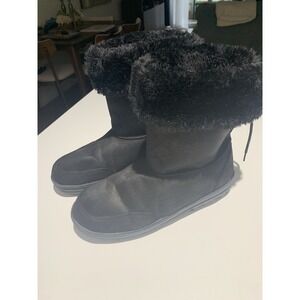 Black Slip On  Ankle Boot ‎ Fur Size 8